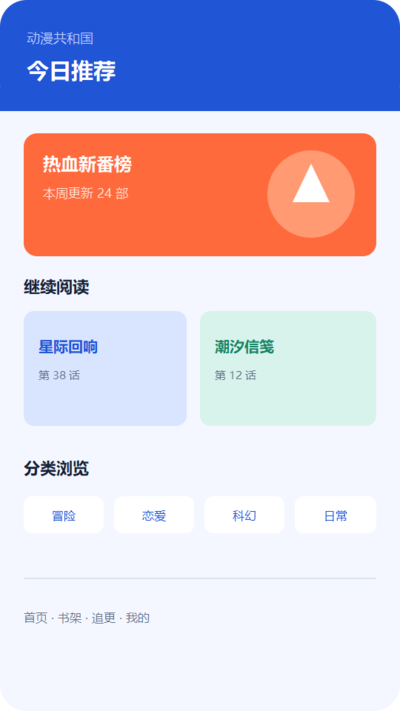 动漫共和国首页推荐与分类界面